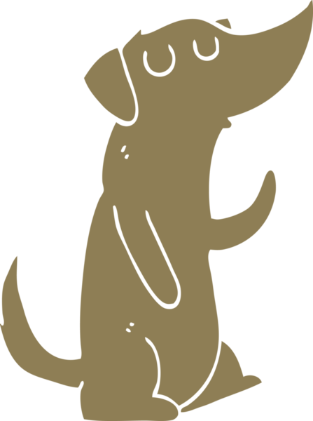 Bir insan tarafından çizilmiş düz renkli çizgi film köpeği.