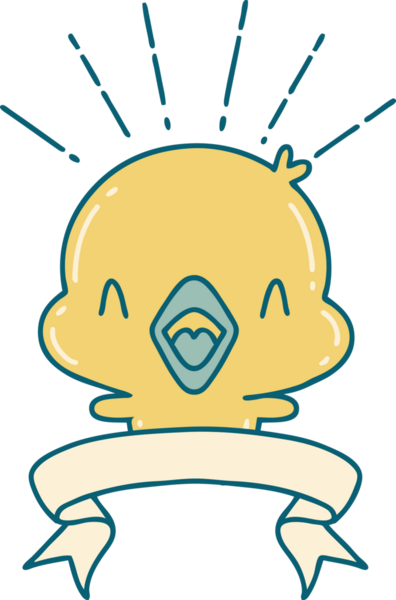 Bir insan tarafından çizilmiş dövmeli, şarkı söyleyen bir piliç.