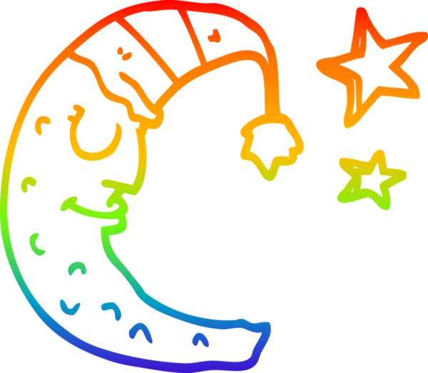 gökkuşağı gradyan çizgi çizimi bir insan tarafından çizilmiş uyku başlığı ile bir çizgi ay