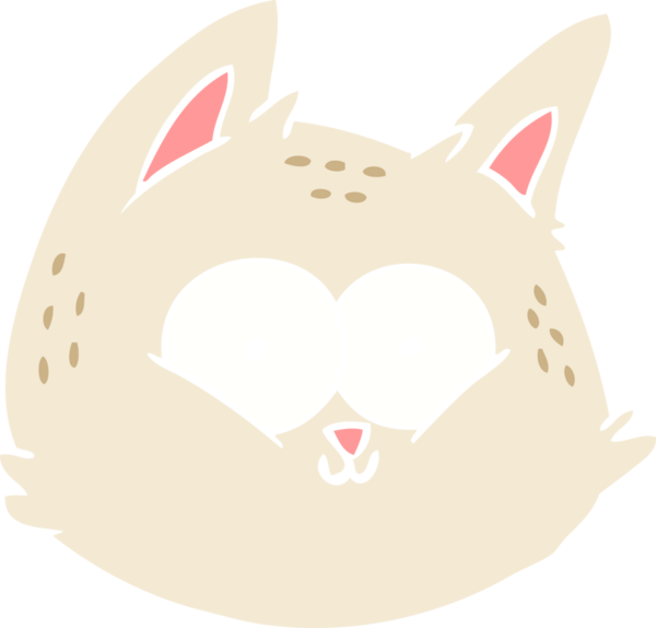 Bir insan tarafından çizilmiş düz renkli çizgi film kedi yüzü