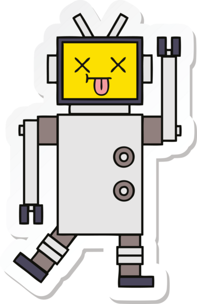 Bir insan tarafından çizilmiş şirin çizgi film robotunun çıkartması.