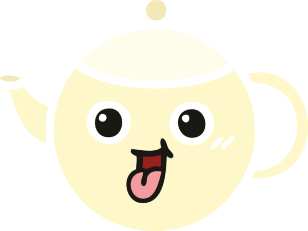 Bir insan tarafından çizilmiş bir çaydanlığın düz renkli retro karikatürü