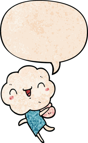 Bir insan tarafından çizilmiş eski dokuda konuşma baloncuğu olan sevimli çizgi film başlıklı yaratık.