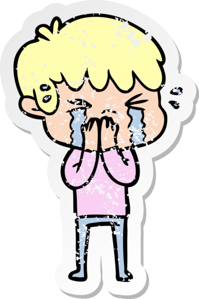 Bir insan tarafından çizilmiş, ağlayan bir çizgi film çocuğunun sıkıntılı çıkartması.