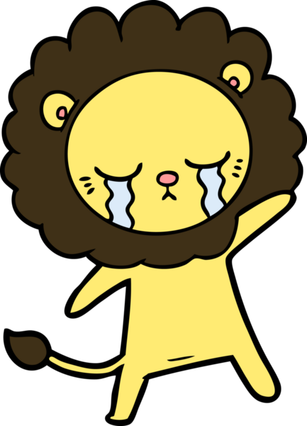 Bir insan tarafından çizilmiş ağlayan çizgi film aslanı.