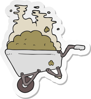 Bir insan tarafından çizilmiş çamurla dolu bir karikatür el arabasının çıkartması.