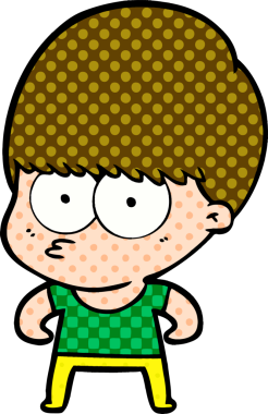 Bir insan tarafından çizilmiş tuhaf çizgi film çocuğu.