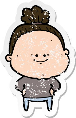 Bir insan tarafından çizilmiş mutlu, yaşlı bir kadının sıkıntılı çıkartması.