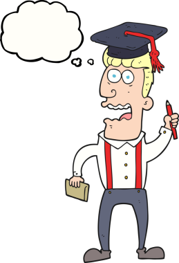 Serbest çizim düşünce balonu karikatürü bir insan tarafından çizilen öğrenciyi strese sokuyor