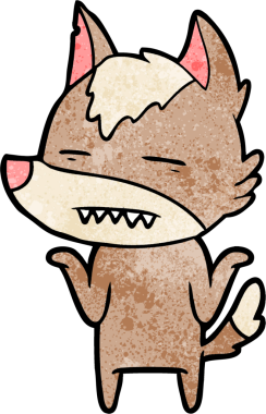 Bir insan tarafından çizilen dişleri gösteren bir kurt çizgi filmi.