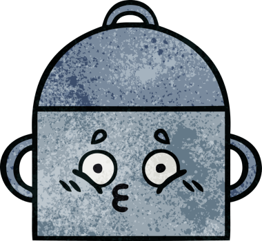 Bir insan tarafından çizilmiş yemek tenceresinin retro grunge desenli karikatürü