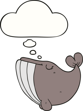 Bir insan tarafından çizilmiş düşünce baloncuklu çizgi film balinası