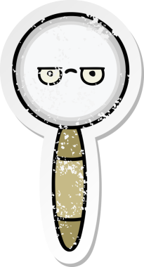 Bir insan tarafından çizilmiş sevimli bir çizgi film büyüteçinin sıkıntılı çıkartması.