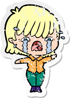 Bir insan tarafından çizilmiş, ağlayan bir çizgi film kızının sıkıntılı çıkartması.