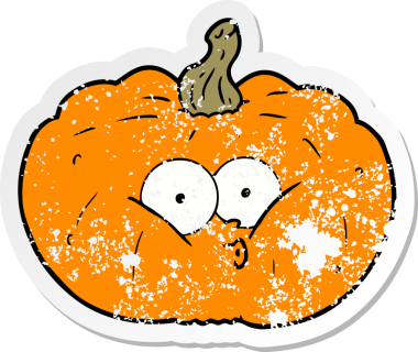 Bir insan tarafından çizilmiş karikatür balkabağı etiketi.