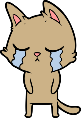 Bir insan tarafından çizilmiş ağlayan çizgi film kedisi.