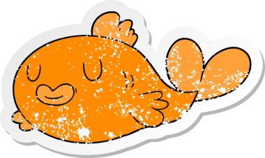 Bir insan tarafından çizilmiş mutlu bir karikatür balığının sıkıntılı çıkartması.