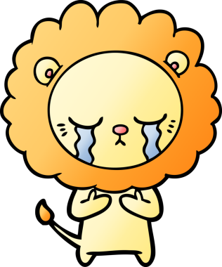 Bir insan tarafından çizilmiş ağlayan çizgi film aslanı.