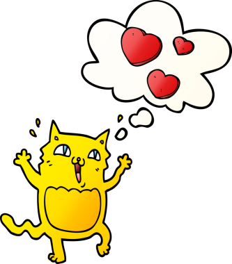 Çizgi film kedisi, bir insan tarafından çizilmiş yumuşak eğimli düşünce baloncuğuna delicesine aşık.