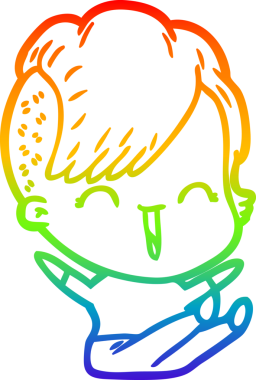 Gökkuşağı gradyan çizgi çizimi Bir insan tarafından çizilmiş mutlu hippi kız