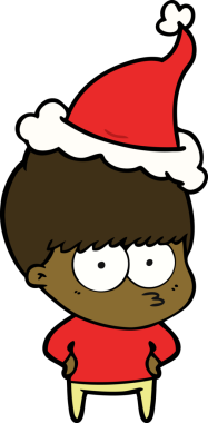 Bir insan tarafından çizilmiş Noel Baba şapkası takan bir çocuğun çizimi.