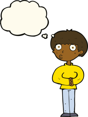 Bir insan tarafından çizilmiş düşünce baloncuğu olan meraklı bir adam.