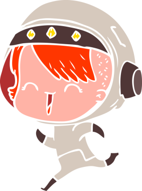 Bir insan tarafından çizilmiş mutlu düz renkli çizgi film kızı.