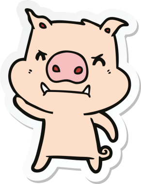 Bir insan tarafından çizilmiş kızgın çizgi film domuzu çıkartması.