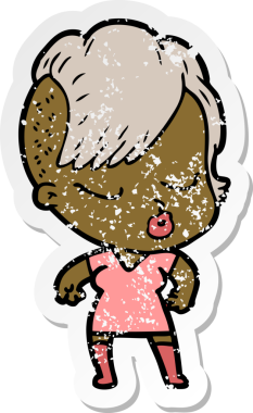 Çizgi film çıkartması. Bir insan tarafından çizilmiş güzel hippi kız.