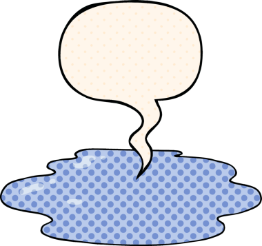 Bir insan tarafından çizilmiş çizgi roman tarzında konuşan su birikintisi.