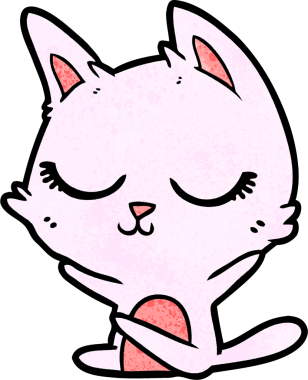 Bir insan tarafından çizilmiş sakin çizgi film kedisi.