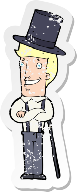 Bir insan tarafından çizilmiş silindir şapkalı bir çizgi film karakterinin gerilimli çıkartması.