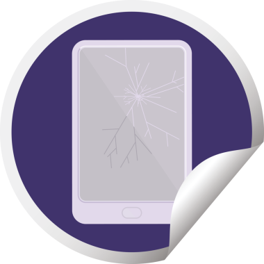 Kırık elektronik tablet vektör dairesel etiketi bir insan tarafından çizilmiş.