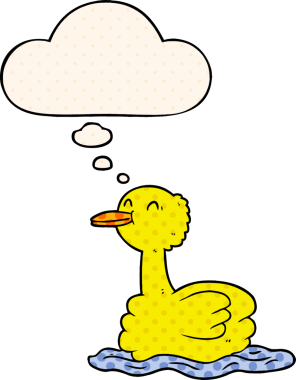 Çizgi roman tarzında bir insan tarafından çizilmiş düşünce baloncuğu olan çizgi film ördeği