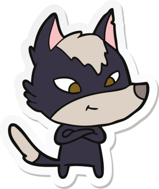 Bir insan tarafından çizilmiş dost canlısı bir kurt çizgi filminin çıkartması.