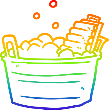 Bir insan tarafından çizilmiş eski bir çamaşır yıkama tahtası ve kovanın çizimi.