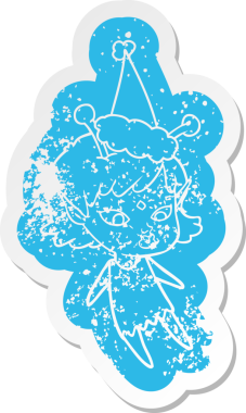 Bir insan tarafından çizilmiş Noel Baba şapkası giyen uzaylı bir kızın garip bir karikatürü.