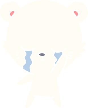 Ağlayan düz renkli çizgi film kutup ayısı bir insan tarafından çizilmiş.