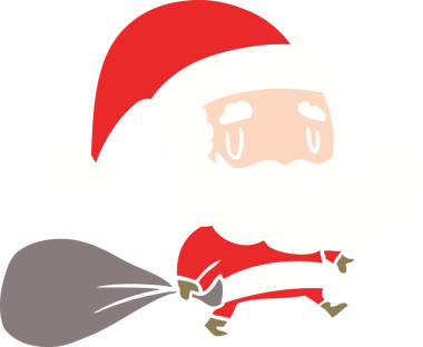 Bir insan tarafından çizilmiş düz renkli Noel Baba karikatürü.
