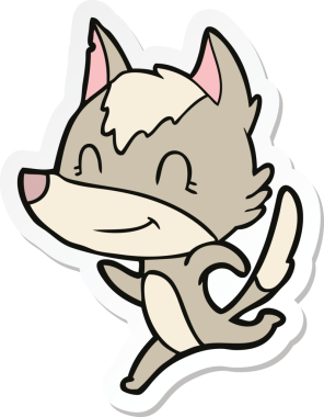 Bir insan tarafından çizilmiş dost canlısı bir kurt çizgi filminin çıkartması.