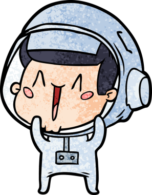 Bir insan tarafından çizilmiş mutlu astronot çizgi filmi.