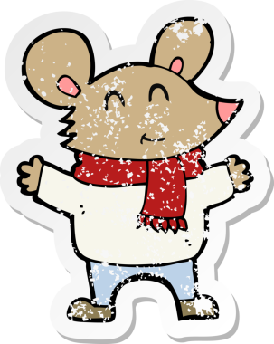 Bir insan tarafından çizilmiş karikatür bir farenin gerilimli çıkartması