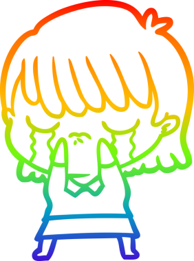 Gökkuşağı gradyan çizimi bir insan tarafından çizilmiş ağlayan bir çizgi kadın çizimi