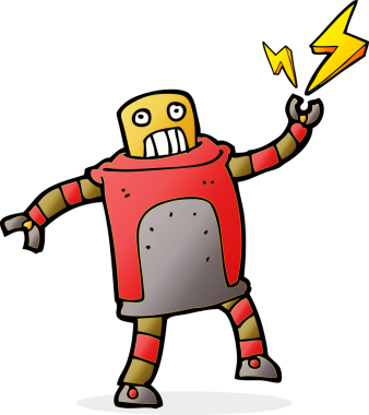 Bir insan tarafından çizilmiş çizgi film robotu