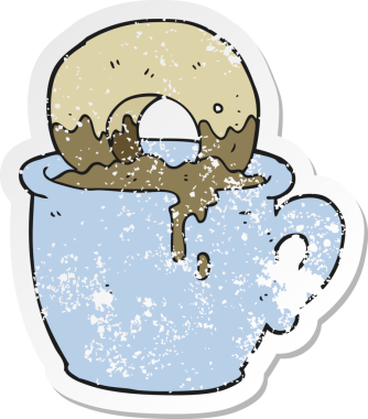 Bir insan tarafından çizilmiş kahveye batırılmış karikatür çöreğinin gerilimli yapıştırması.