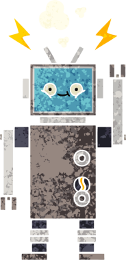 Bir insan tarafından çizilmiş bir robotun retro çizim tarzı karikatürü