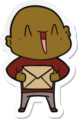 Bir insan tarafından çizilmiş mutlu, kel bir adamın çıkartması.