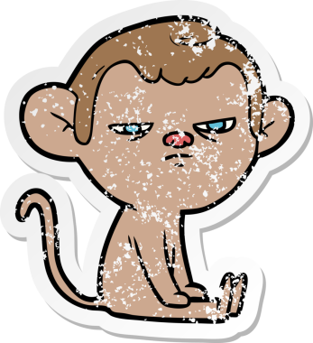 Bir insan tarafından çizilmiş kızgın bir maymunun sıkıntılı çıkartması.