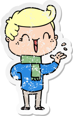 Bir insan tarafından çizilmiş gülen bir çizgi film karakterinin sıkıntılı çıkartması.