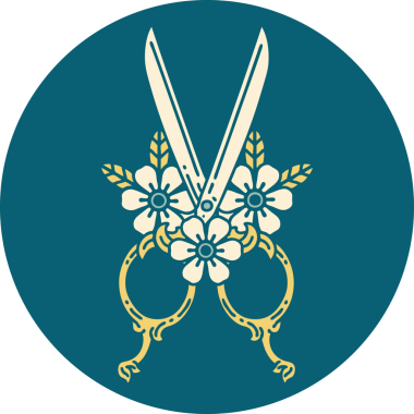 Berber makasının ve bir insanın çizdiği çiçeklerin ikonik dövme şekli